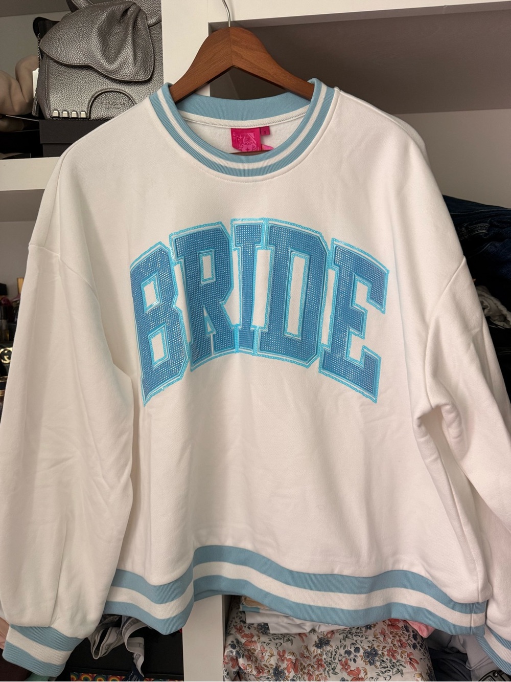 Queen of sparkle White & Light Blue 'BRIDE' Sweatshirt - Women's Sweater
